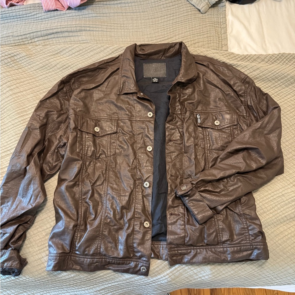 Vintage Guess Denim Brown Faux Leather Jacket
